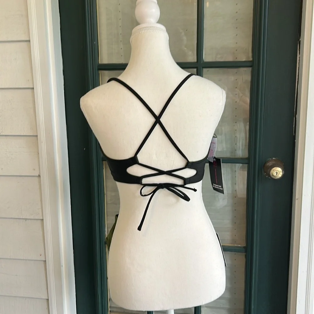 No Boundaries NWT Reversible Olive Green and Black Halter Bikini Top